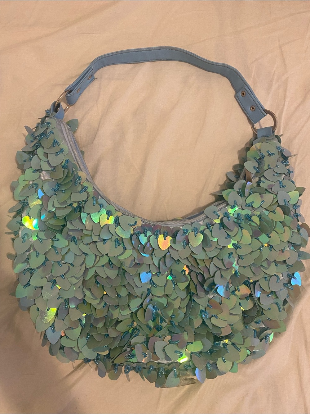 Light Blue Sequin Heart Shoulder Bag